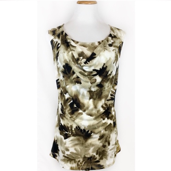 ✨5 FOR $25✨  Green Pattern Draped Neckline Tank Top Blouse - Picture 1 of 6